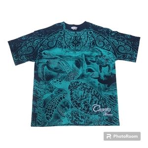 Vintage Euro All Over Print Sea Animals Cancun Mexico Shirt Size XL Sea Turtles